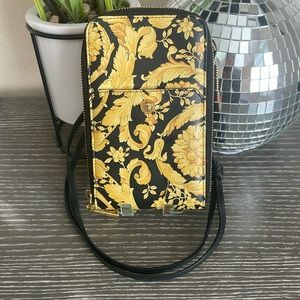 Versace Men’s Baroque Print Leather Lanyard Wallet